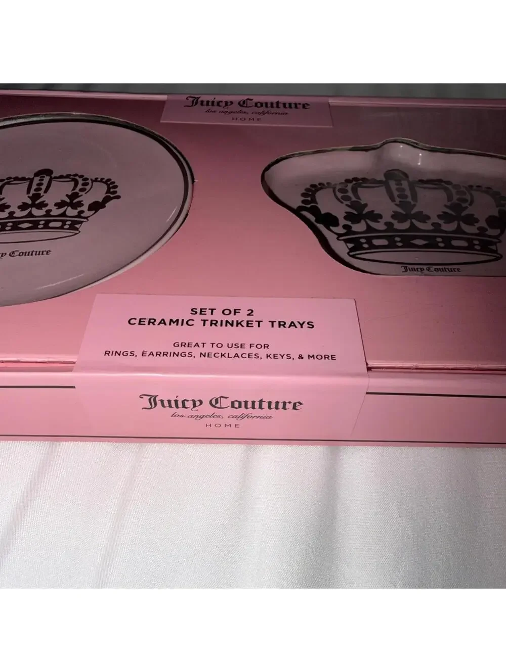 2PC JUICY COUTURE Y2K Ceramic Jewelry Trinket Trays Princess Crown Coquette PINK